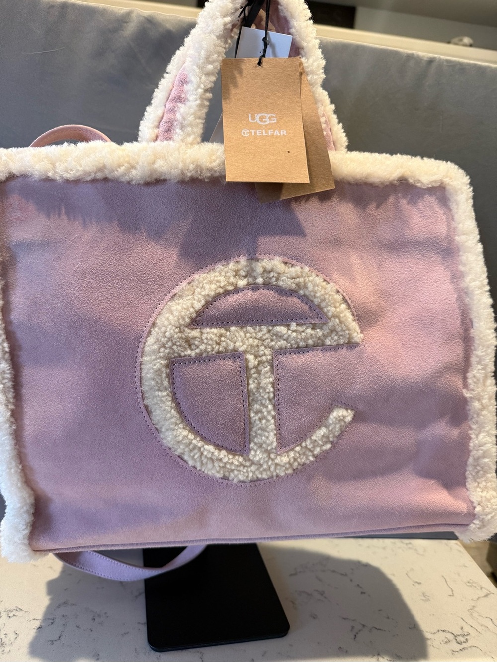 Telfar Pink Shearling-Trimmed Tote
